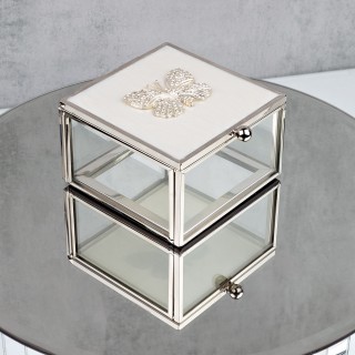 صندوق  مجوهرات فراشة  مع غطاء مطلي بالمينا وقطر ديامانت