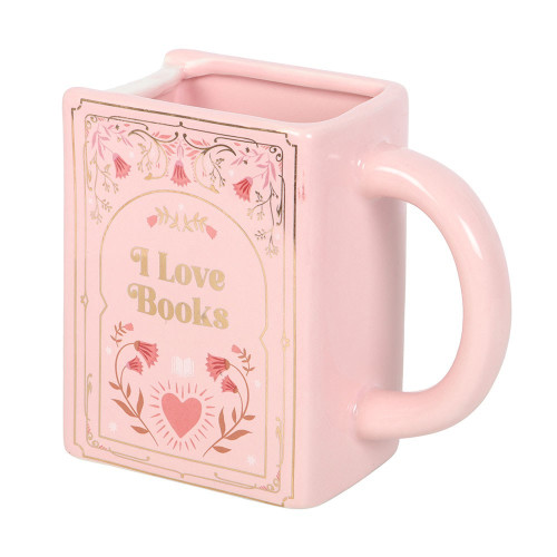 مقلمة بتصميم كتاب كلاسيكي وردي وعبارة أحب الكتب