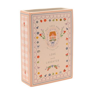 مزهرية على شكل كتاب - "ليكن هذا المنزل مليئاً بالحب والضحك"