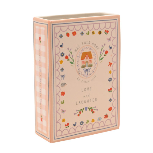 مزهرية على شكل كتاب - "ليكن هذا المنزل مليئاً بالحب والضحك"