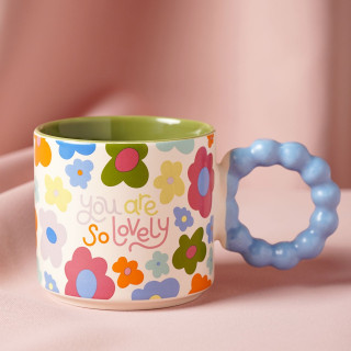 Lovely Floral Shaped Handle Mug - You Are So Lovely