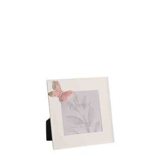 برواز صور زجاجي بفراشة وردية بحجم 10 × 10 سم