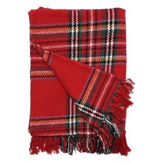 بطانية منسوج من قماش التارتان الأحمر مقاس 125 سم × 150 سم
