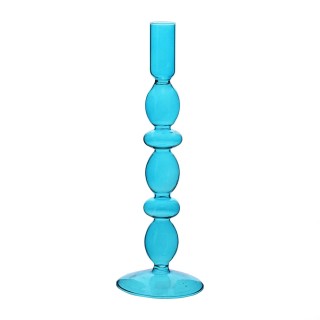 حامل شموع زجاجي باللون الأزرق الداكن بحجم 26.5 × 9 سم