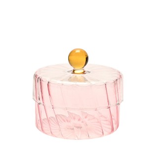 صندوق زجاجي ملون مصنوع يدويًا مع غطاء شفاف - اللون الوردي