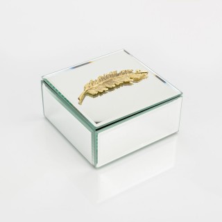 صندوق اكسسوارات بمرآة مع ريشة ذهبية 12 سم