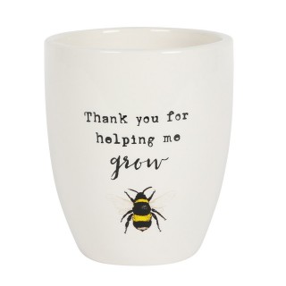 أصيص من السيراميك بطبعة نحلة  مكتوب عليه " شكرا لمساعدتي على النضوج"