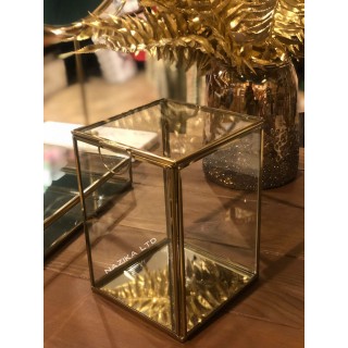 صندوق مجوهرات زجاجي باللون الذهبي ابعاد 12x12x17 سم 