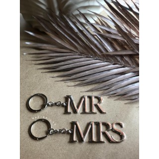 مجموعة من سلسلتين مفاتيح فضية - 'Mr & Mrs' - السيد والسيدة 